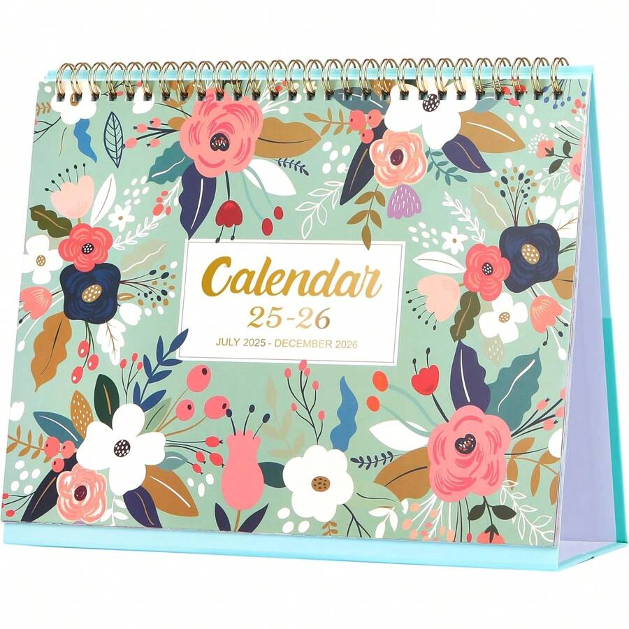 Desk Calendar 2025-2026 - Standing Flip 2025-2026 Desktop Calendar With Thick Paper, 9.8" X 8.3", Jul. 2025 - Dec. 2026, Memo Pages + Twin-Wire Binding + Unruled Blocks - Green And Pink - 8 英吋寬 x 9 英吋高 - 查看 1