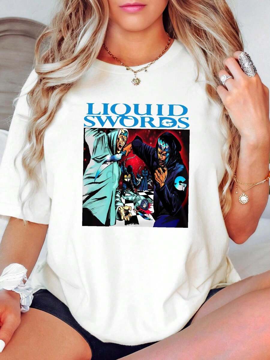 100% Cotton Genius GZA Liquid Swords Rapper T-Shirt Vintage Gift For Men Women Funny Black Slightly Graphic Print Round Neck Short Sleeve Stretched Fashion Breathable Top For Everyday Wear Streetwear Versatile Designer Clothes Casual Comfortable For Women Homme Stylish Soft Unisex Summer - White - View 1