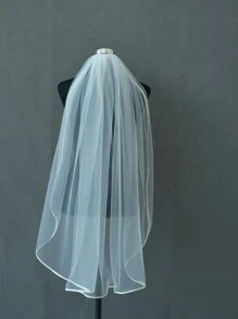 1 层白色缎边新娘头纱，简约婚礼头纱配饰，适合婚礼和派对的新娘头饰 - V21 - 查看 13