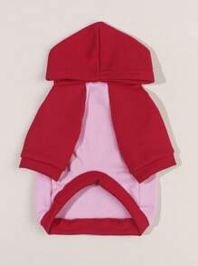 LUCKIE LABO 1件爱心印花撞色连帽卫衣，适合吉娃娃、小型犬、猫咪，室内/室外保暖穿着，秋冬季节适用。 - 紅色 - 查看 5