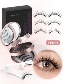 3Pairs CC Curl Magnetic False Eyelashes Kit With Tweezers Reusable Natural Manga Eyelashes Applicator,Natural Spiky Manga Lashes Cat-Eye Fluffy Wispy Soft Lashes Fake Eyelashes False Eyelashes Strip,Natural Soft Eyelash Crisscross Wispy Fluffy Lashes,Naturally Slender, Curled And Enlarged Eyes,For Women To Use Travel, Party,Natural Eye Lashes Mixed Design - 黑色 - 查看 3