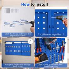 Wall-Mounted Pegboard Kit Tool Board Organizing Kit - 藍色 - 查看 3