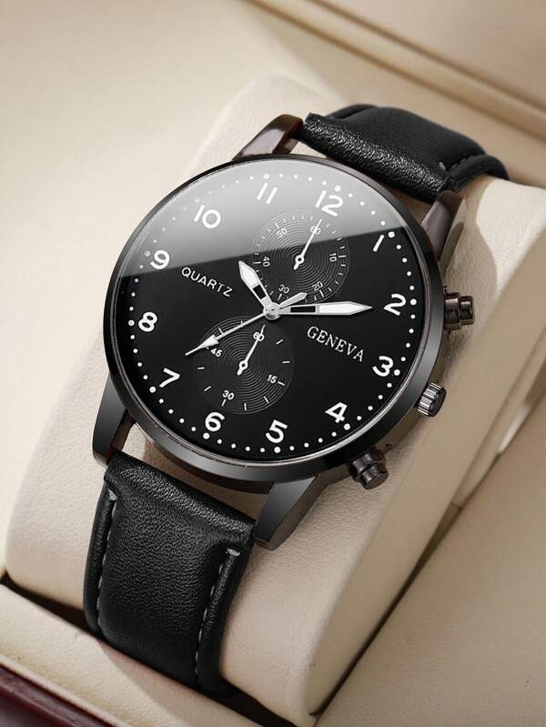 1pc Men's Fashion Casual Leather Belt & Quartz Wrist Watch Set, Minimalist Dial Design (Watch Only, No Case Included)