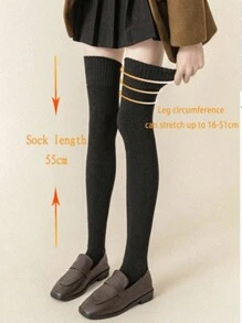 1 双女士蕾丝边过膝袜，黑色，百搭，适合体重不超过 165 磅的女性