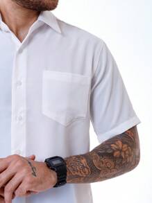 Camisa Masculina Manga Curta com Bolso Blusa Social Masculino Slim Fit Luxo Camiseta