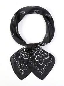 1pc Women Bandana Style Paisley Print Silky Square Scarf Head Wrap Hair Accessory, Suitable For Daily Use For Dress - Multicolor - View 4