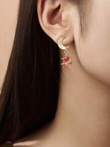 2 piezas de Pendientes elegantes de moda vintage con diseño de estrellas y lunas, de aleación con acabado dorado desgastado, regalo versátil para uso diario, fiesta, cumpleaños