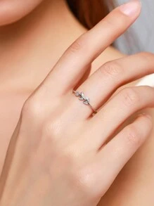 1枚925纯银小叶子戒指，简约时尚，甜美气质，叶子饰品礼品 - 銀色 - 查看 2