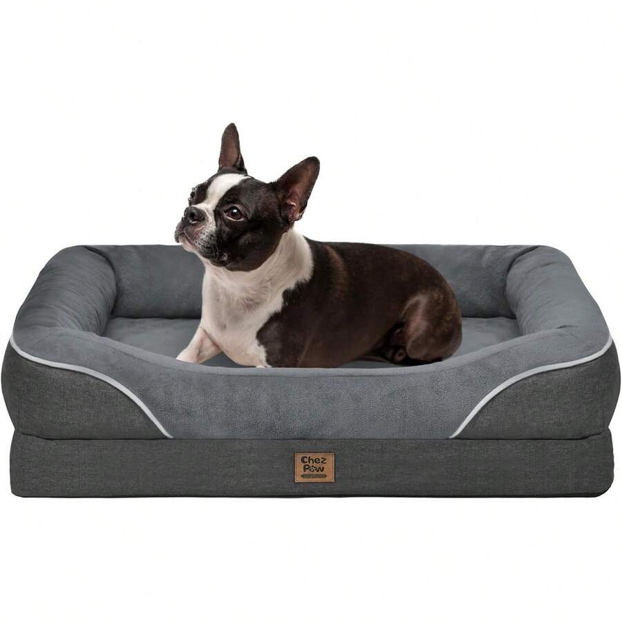 Washable Orthopedic Large Dog Bed - Dog Beds Large Sized Dogs With Removable Cover Waterproof Pet Bed With Bolster For Extra Large Pet - Dark Grey - View 1