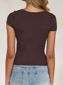 Vaiaye Damen einfarbiges gestricktes Shirt mit quadratischem Ausschnitt, sexy, schlank, Y2K, Weihnachten, Neujahr, Erntedankfest