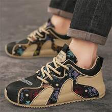 Men's New Printed & Embroidered Chunky Sneakers, Soft Bottom Versatile Casual Sports Anti-Slip Skate Shoes, All Season