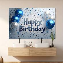 Shiny Blue & Silver Happy Birthday Backdrop - Multipurpose Polyester Photography Background, Suitable For Home Decor, Festivals And Events - 1pc - View 2