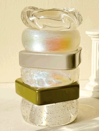 1 件几何不对称透明激光闪亮圆形手链，夏季简约宽手链