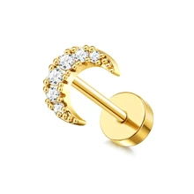 ORAZIO 1 pieza Pendientes de cartílago con diseño de mariposa y flor de acero quirúrgico con parte trasera plana y ópalo para perforación de trago y hélice, joyería para piercing