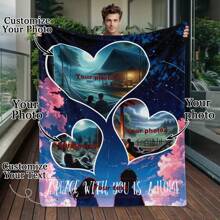 定制爱情背景图片和文字毯子，情人节装饰挂毯，个性化的理想礼物，适合他/她、男朋友、女朋友、爸爸、妈妈、家人、朋友、宠物，适合周年纪念日、情人节、母亲节、生日、儿童节、父亲节、毕业典礼、婚礼、圣诞节、沙发、床、汽车、卧室、客厅、办公室、户外露营、海滩、家庭墙壁装饰