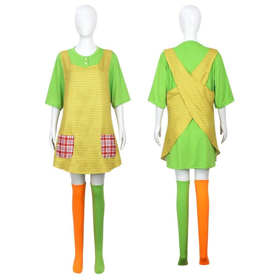 1pc Plaid Patternothes Suit Dress With 1pc Apron Halloween - Multicolor - View 1