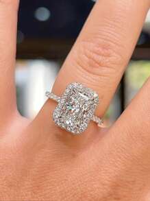 1枚优雅S925纯银立方氧化锆长方形戒指，女士正式派对戒指，结婚纪念日戒指，生日礼物，送给女朋友的珠宝