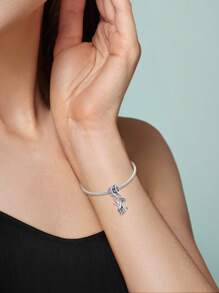 Silver Plated Charm Hand In Hand Love Valentine's Day Pink Pendant Charm Pendant Ball Suitable For Bracelets DIY Women's Jewelry - Silver - View 3