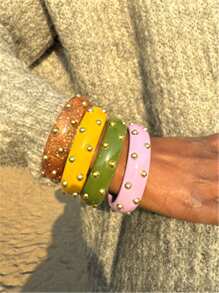 Fashion Women's Colorful Candy Color Resin Bracelet With Inlaid Golden Beads - Bracelet - View 6