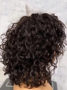 180% 密度短卷发人发假发 适合女孩 4x4 蕾丝闭合短波波头假发 带自然发际线 自然黑色侧分卷发假发 巴西处女雷米头发 预拔漂白结