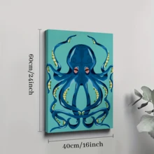 1pc Framed Canvas Poster, Vintage Octopus Wall Art Canvas Paintings, Ideal Gift For Bedroom Living Room Corridor, Wall Art, Room Decoration - Multicolor - View 9