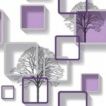 Purple 3D Square Frame And Tree Wallpaper Vinyl Decoration Size 5m*45cm - 紫色 - 查看 3