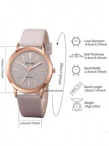 Bộ 6 sản phẩm/Bộ thắt lưng nữ + Đồng hồ thạch anh mặt số họa tiết cổ điển + Vòng tay kết hợp, Không bao gồm hộp đựng đồng hồ - Nhiều màu - Xem 6