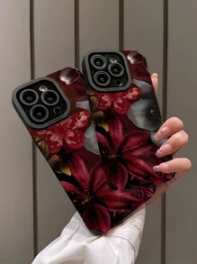 1 pieza Funda de teléfono con diseño de flor, patrón vintage de lirio blanco dual clásico con rayas verticales, de piel sintética suave y protectora contra caídas, compatible con Apple y otros modelos, resistente al agua, a los golpes y a los arañazos - Multicolor - Ver 4