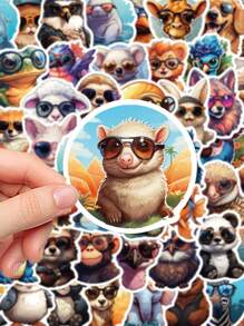 55 piezas Lindas pegatinas de animales para decoración de portátil, manual, estuche de teléfono celular