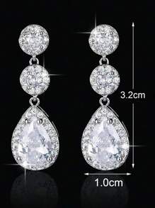 1 对时尚闪亮密镶长款女士耳环耳钉，优雅适合日常、旅行、派对场合 - 銀色 - 查看 3