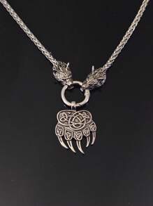 Nordic  Head Pendant Necklace, Vintage Crow Odin Battle Axe Necklace, Men's Fashionable Exaggerated Necklace, Antique Viking Talisman From Norway, Party Accessories And Gifts - Silver - View 8