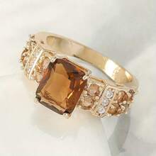 Nhẫn đồng mạ vàng 14K thanh lịch, khảm Cubic Zirconia sáng bóng, thiết kế hình vuông - Hoàn hảo cho đám cưới, đính hôn, kỷ niệm, quà tặng ngày lễ tình nhân, phong cách sang trọng, phụ kiện tiệc tùng, mẹ, mẹ, ngày của mẹ, quà tặng - Rượu sâm banh - Xem 3