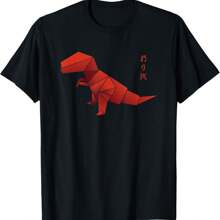 Origami Paper T-Rex Dinosaur With Japanese Symbols T-Shirt - Black - View 1