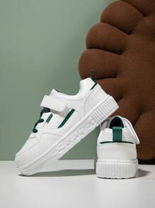 1 Pair Kids Unisex Pu Hook And Loop Design Flat Non-Slip Casual Sport Shoes, Suitable For All Seasons - Green - View 4