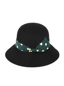 LEAJOURNO. 1pc Elegant Rolled Brim Wide Brim Polka Dot Sun Hat, Women Summer Sunscreen Sun Protection Hat - Black - View 5