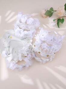 1pc Girls White Lace Flower Pearl Rhinestone Headband - White - View 2