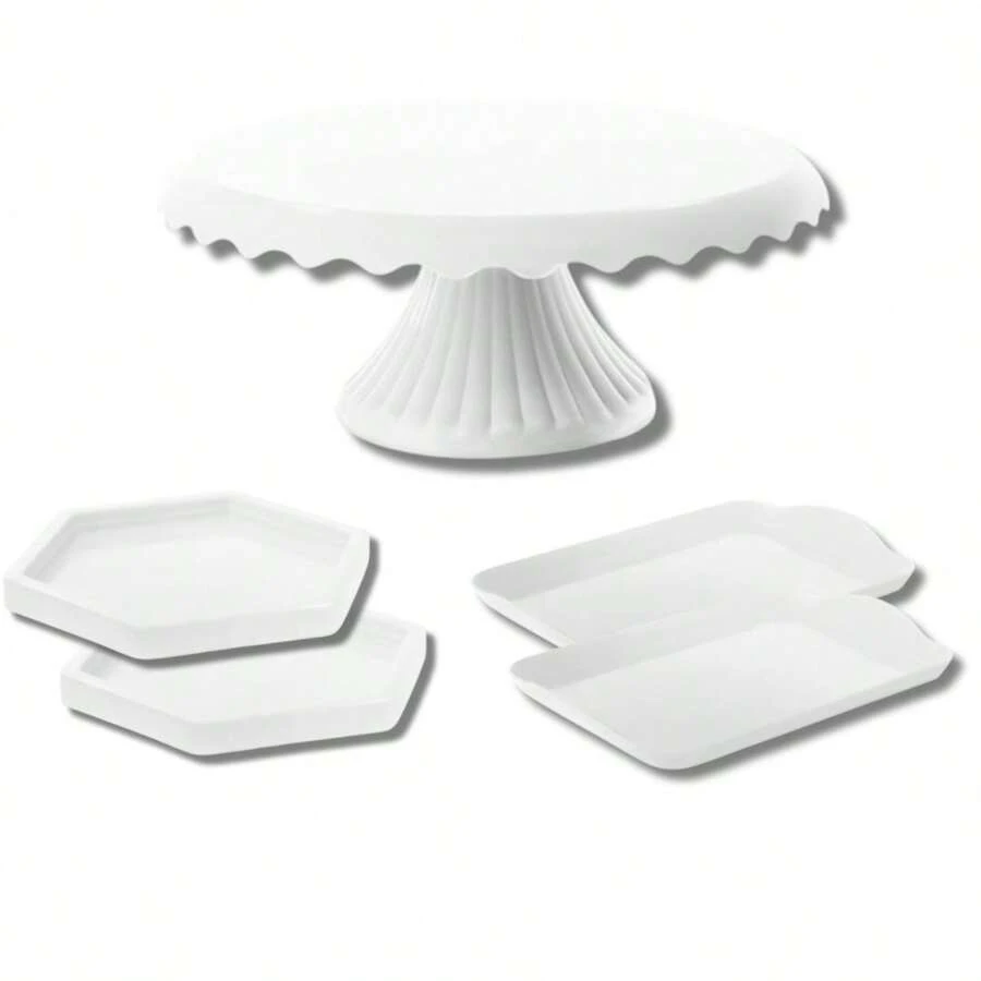 Party Kit 1 Cake Stand 19, 2 Mini Hexagonal, 2 Trays 20x13 - Blanco - Ver 1