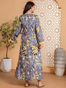 Women's Long Printed Arabic Style Dress, Summer - Multicolor - View 3