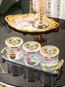 4pcs (3 Jars In 1 Tray) Easter Rabbit Plastic Multifunctional Storage Jar Sealed Jar Living Room Restaurant Kitchen Tray Set For Cereals, Candies, Biscuits, Bread, Suitable For Outdoor Weddings, Parties, Gifts, Birthdays - Multicolor - View 5