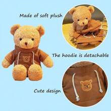 11.8 Inches Teddy Bear Stuffed Animals Soft Plush Cute Teddy Bear With Hoodie Boys Girls (Brown) - 棕色 - 查看 5