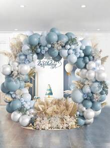 Set de 129 piezas Juego de decoración de arco de globos azul plata, suministros para decorar el fondo de la pared de la fiesta de cumpleaños, ceremonia de mayoría de edad, baby shower, fiestas familiares y festivas, incluye cadena de globos decorativos y accesorios para globos