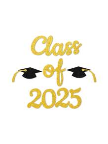 Ensemble de décalcomanies brillantes Classe de 2025 pour la décoration de la fête de remise des diplômes, sticker mural en papier doré et noir pour la fête de remise des diplômes