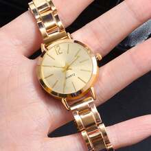 1pc Graduation Digital Small Disc Girls Steel Strap Watch And 1pc Bracelet Jewelry Set For Ladies - Gold - View 3