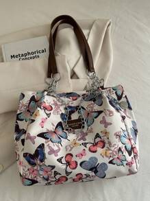 Stylish Striped Handbag - Women's Large Capacity Shoulder Bag - Zipper Tote Bag For Daily Use - Minimalist Chain Shoulder Tote Bag For Teen Girls, Women, College Students, Rookies & White-Collar Workers, Perfect For Office, Work, Business, Commute, Best Work Bag For Women, Back-To-School Season - Multicolor - View 6