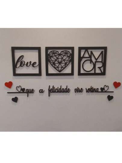 Festa Junina Kit 3 Quadros Decorativos + Frase que a felicidade vire rotina Com 2 Mini Apliques de Coração Frase de Parede Quarto Ou Sala