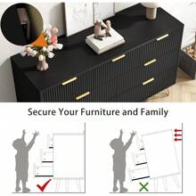 LYNSOM Black Dresser For Bedroom, Fluted 6 Drawer Wood Dresser With Golden Handles, Modern Dressers & Chests Of Storage Drawer For Hallway Entryway - màu đen - Xem 7