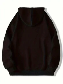 Men's Lil  Graphic Hoodie - Oversized Gray Velvet Sweatshirt With And Bird Design, Casual Long Sleeve Hooded Pullover For Autumn And Winter, Casual Wear Hoodie | Oversized Hoodie | Polyester Fabric, Sweater Hoodie - 黑色 - 查看 2