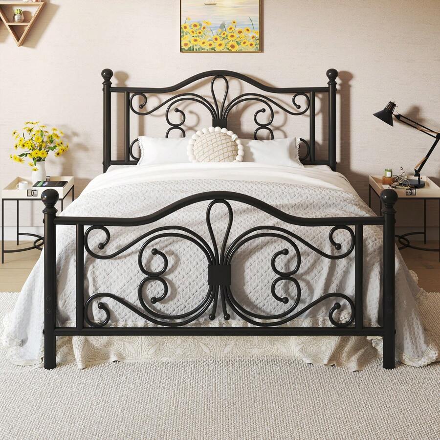 Metal Platform Bed Frame, Classic Style Headboard And Footboard/Under Bed Storage/Mattress Foundation/No Box Spring Required/Easy Assembly - 黑色 - 查看 1