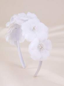 1pc Girls White Lace Flower Pearl Rhinestone Headband - White - View 17