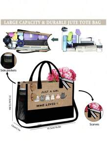 Vibrant Cat Print Canvas Tote Bag, Large Capacity Beach Bag Suitable For Beach, Shopping, Storage, Commuting, Durable And Multifunctional Fashion, Perfect Gift For Cat Lovers, Casual Outings And Daily Use, Ideal For Valentine's Day, Mother's Day And Birthdays